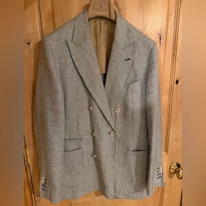 Brunello Cucinelli Double-Breasted Houndstooth Blazer - Beige & Black